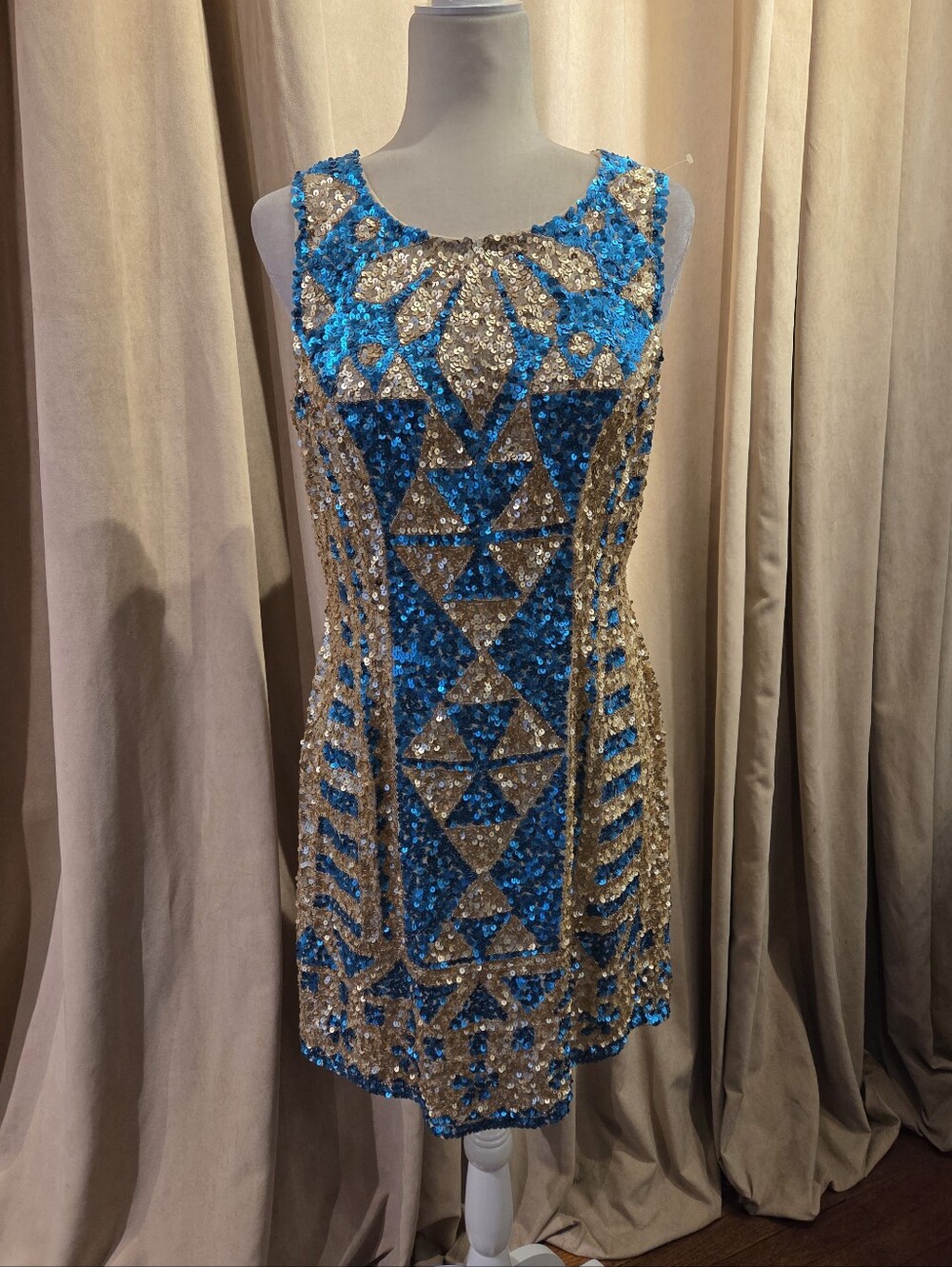 Lara Blue and Gold Sequin Sleeveless Dress